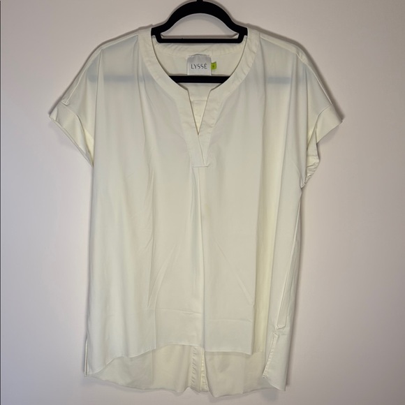 Lysse White Blouse with Mandarin Collar and Short Sleeves Size M - Picture 1 of 10